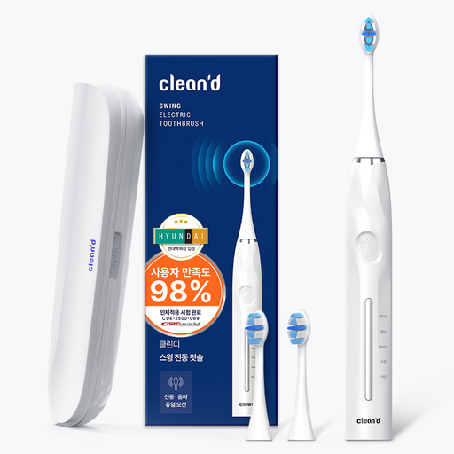 클린디 회전음파 전동칫솔 스윙45 FDA 인증완료 칫솔모 유럽 ROHS 인증 45도 바스법 플라그 제거 효과 IPX7 방수, 2개, 화이트, 단일상품