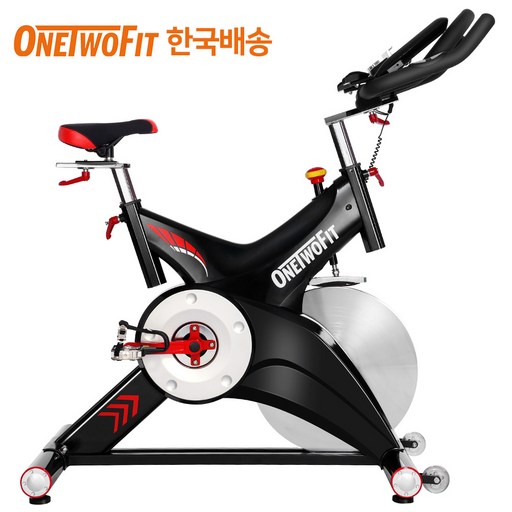 OneTwoFit 클럽형 스핀바이크 무소음 헬스사이클 스피닝자전거 25KG 고중량 플라이휠, 혼합색상, 클럽형