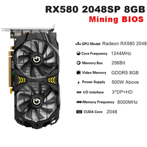 RX580 2048SP 그래픽 카드 GDDR5 8GB 256Bit 게임용 비디오 AMD Radeon RX 580 PCIE PCI-E 3.0 3 * DP HD 슬롯 PC