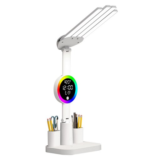 VANKIN LED 스탠드 조명 4헤드 접이식 LED 램프 시간 표시 기능 led독서등 청색광 차단, 화이트