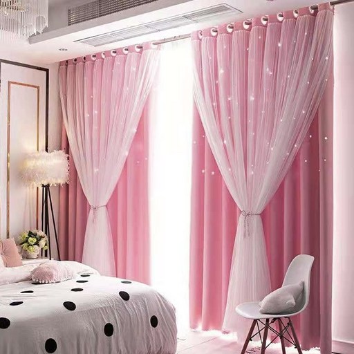 MOHEGIA 별 펀칭 암막커튼 레이스 이중세트 1pc