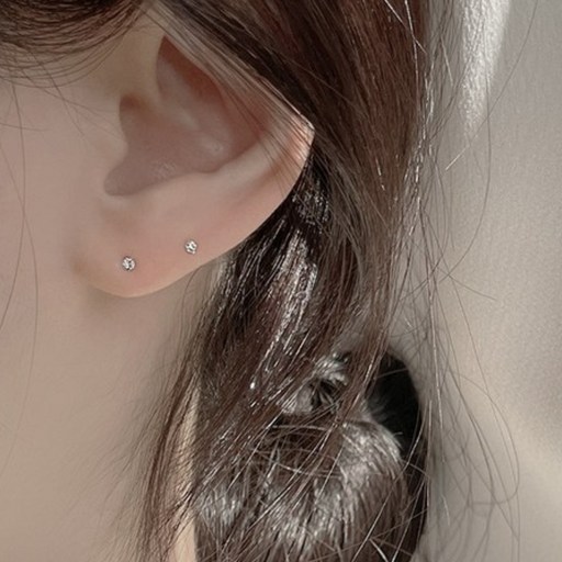 silver 925 실버 초미니 물린 큐빅 귀걸이 (4size)