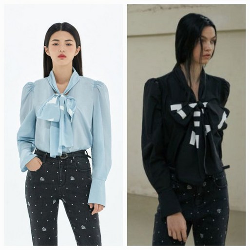 에고이스트 레터링 포인트 볼륨소매블라우스 EP4WB961DG