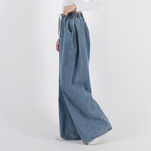 디어로라 여성용 숏앤롱 사이드핀턱 와이드 데님 팬츠 LJP145