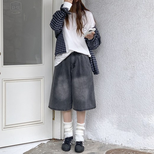 앤샵 남녀공용당일출고2XL빅사이즈 원스 데일리 핀턱 와이드 워싱 데님 버뮤다팬츠 버뮤다 반바지 청반바지4color