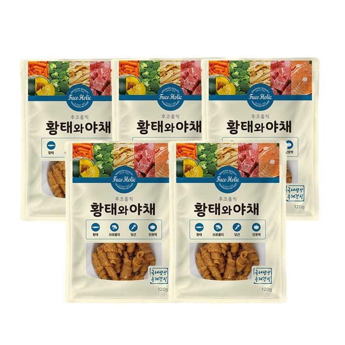 후코홀릭 강아지 간식, 혼합맛황태야채, 120g, 5개