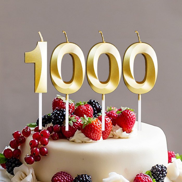 빅사이즈 생일초 케이크픽 특이한 메탈릭 골드 숫자초, 1000, 1개