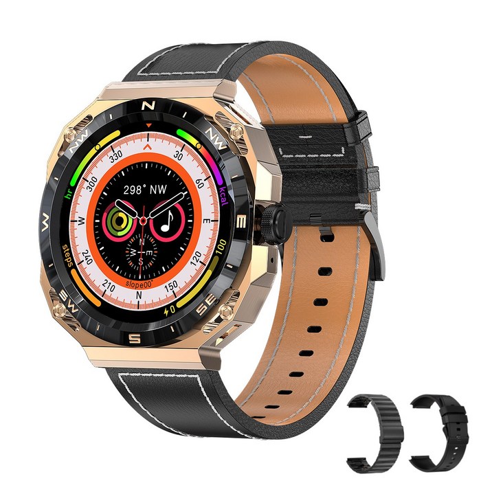 RichMagic WATCH GT5 1.5인치 스마트워치 ChatGPT 인공지능 AI 음성비서 무선충전 NFC 블루투스통화 GPS IP68 방수 스포츠워치 46mm, 가죽밴드스틸밴드실리콘밴드