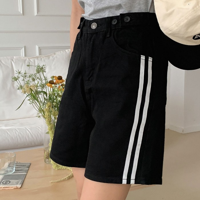 여성용 청반바지 투라인 하이웨이스트 데님 팬츠 4부