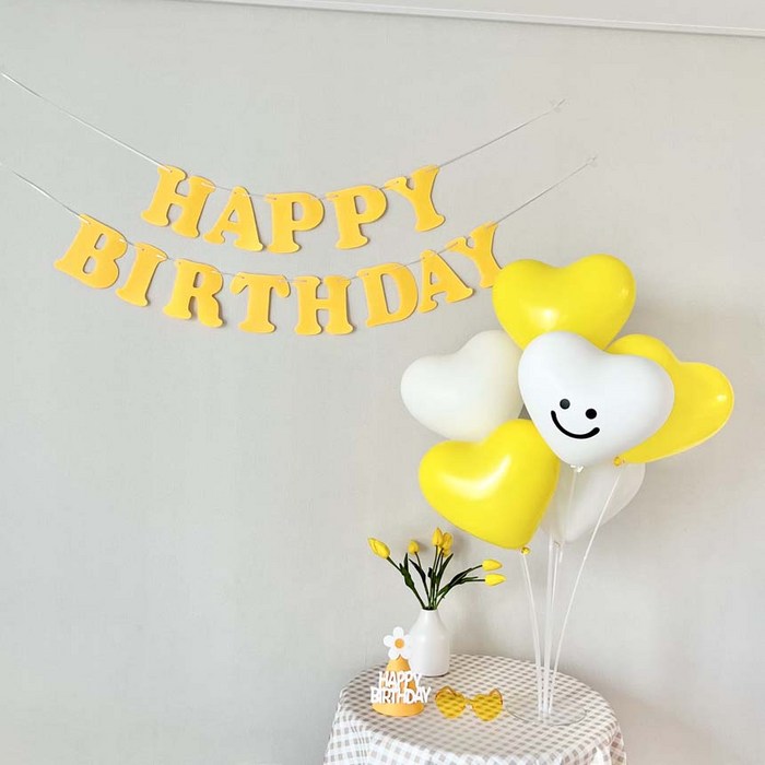 연지마켓 생일가랜드 하트 풍선 생일 파티 용품 세트, 1세트, 옐로우 스마일 스티커
