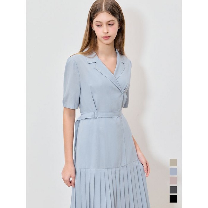 쉬즈미스 고감도 플리츠 믹스스플릿 카라 원피스  택가격  378000원