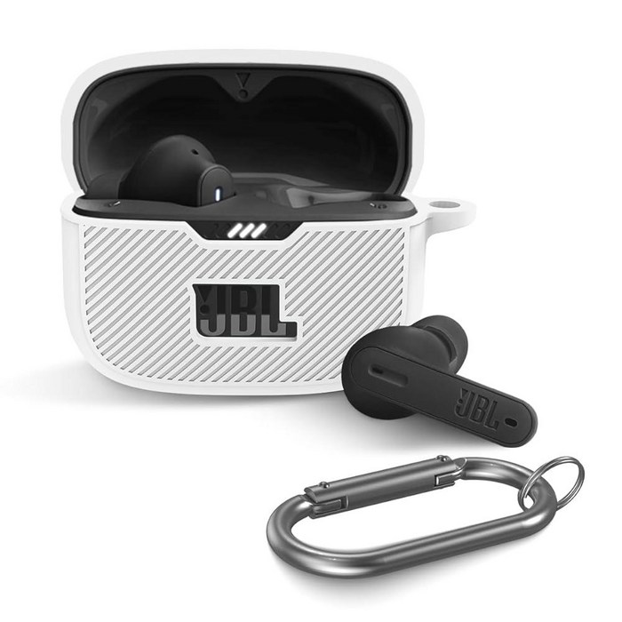 WADVCU JBL Tune 230NC TWS 케이스 커버, 실리콘 보호 휴대용 긁힘 충격 방지 로고 눈에 띄는 디자인 커버 이어버드 충전 케이스와 호환 카라비너 포함 블랙1464