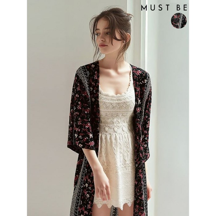 머스트비 여성 휴양지 플라워 패턴 로브 가디건