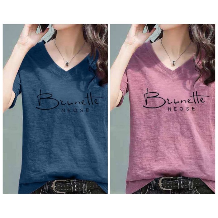 레노이 11 면 브이넥 프린팅 반팔티셔츠 루즈핏 반소매 슬림핏