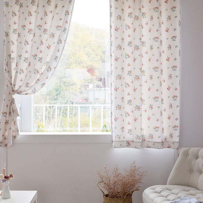 까르데코 빈티지 피핀 레트로 플라워 창문 암막 커튼 2장