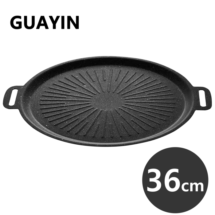 Guayin 캠핑 그리들팬 IH인덕션 그리들팬 삼겹살 무쇠불판 가정용 고기불판 캠핑후라이팬 만능 구이팬 바베큐,고기 캠핑불판 36CM GYC074, 검은색