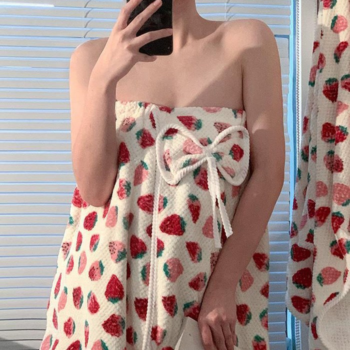 피니시웰 샤워가운 피니 딸기가득 리본 귀여운 목욕가운 골프샤워가운 샤워타올, 1개 피니시웰 샤워가운 피니 딸기가득 리본 귀여운 목욕가운 골프샤워가운 샤워타올, 1개