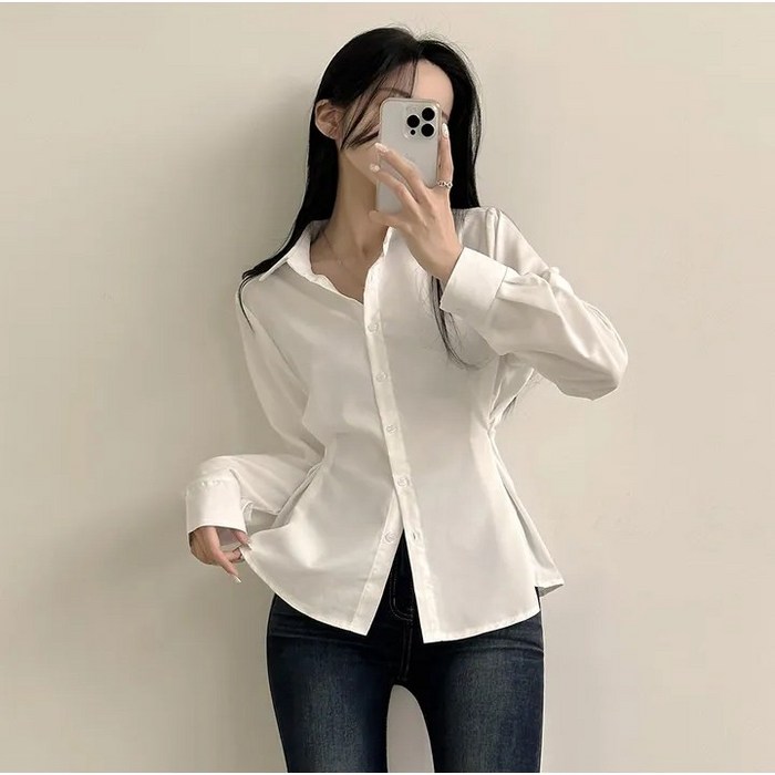 예쁨시전 라인커버 개강룩 사계절 카라넥 긴팔 셔츠 블라우스