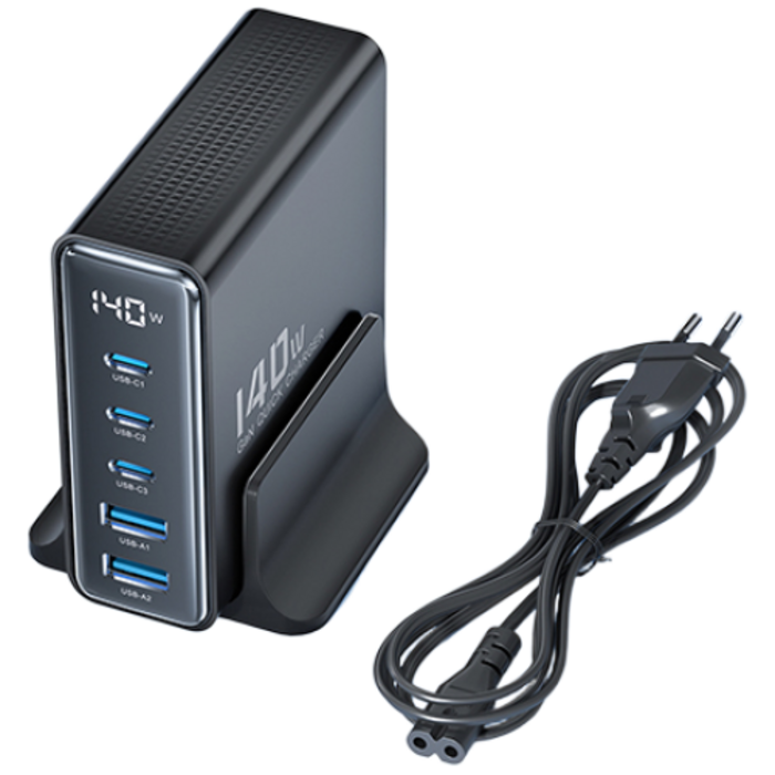 Toocki 투키 GaN 140w LED 디스플레이 3C2A 5포트 C타입 PD3.0 PPS 초고속 멀티충전기