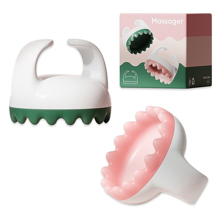 휴다온 종아리 복부 승모근 괄사 마사지기 2종 세트, 1세트, 그린, 핑크