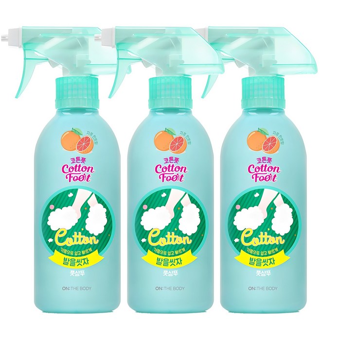 온더바디 코튼풋 발을 씻자 풋샴푸 자몽 민트향, 1개입, 3개, 385ml 온더바디 코튼풋 발을 씻자 풋샴푸 자몽 민트향, 1개입, 3개, 385ml