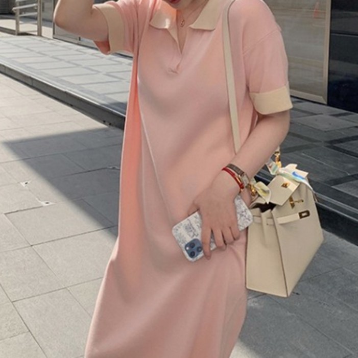 페이퍼먼츠 카라트임 반팔 루즈 니트 데일리 원피스 01686