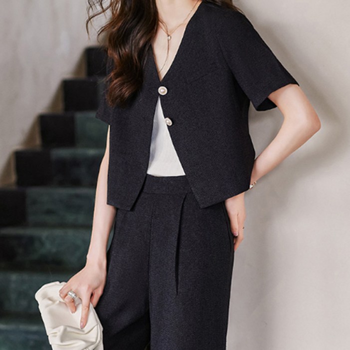 페이퍼먼츠 라민트 브이넥 여름 재킷 정장 팬츠 투피스 세트 04656