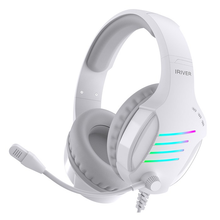 아이리버 노이즈 캔슬링 마이크 레이보우 LED USB 게이밍 헤드셋, EQwearG7H, 화이트