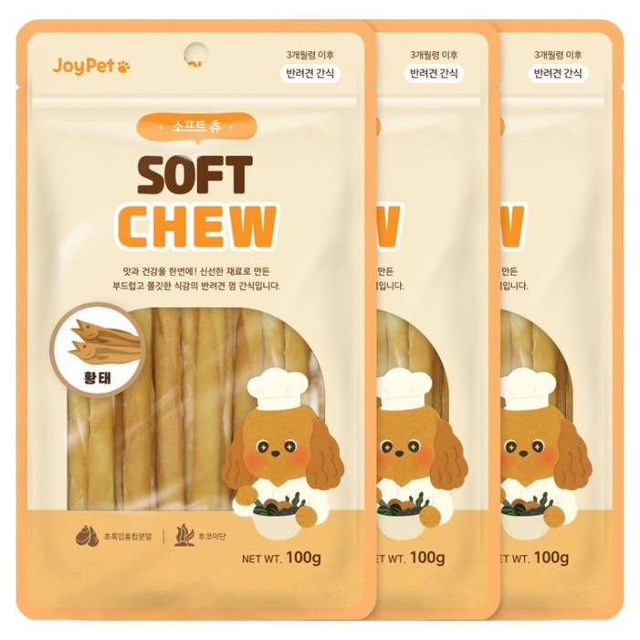 조이펫 강아지 소프트 츄 간식, 황태, 100g, 3개