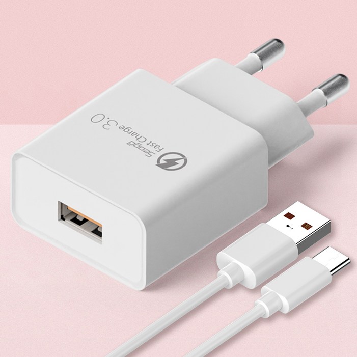 서가 퀵차지 QC3.0 18W USB 고속충전기 C타입 케이블 1.5m 세트, 화이트, 1개