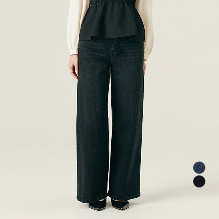 로엠 여성용 기본숏 기장 핏 미 기모 와이드 데님 팬츠