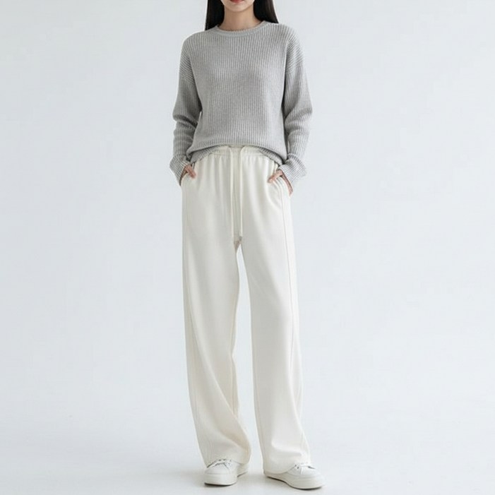 마켓피아 여성용 와이드 밴딩 스트링 캐주얼 팬츠