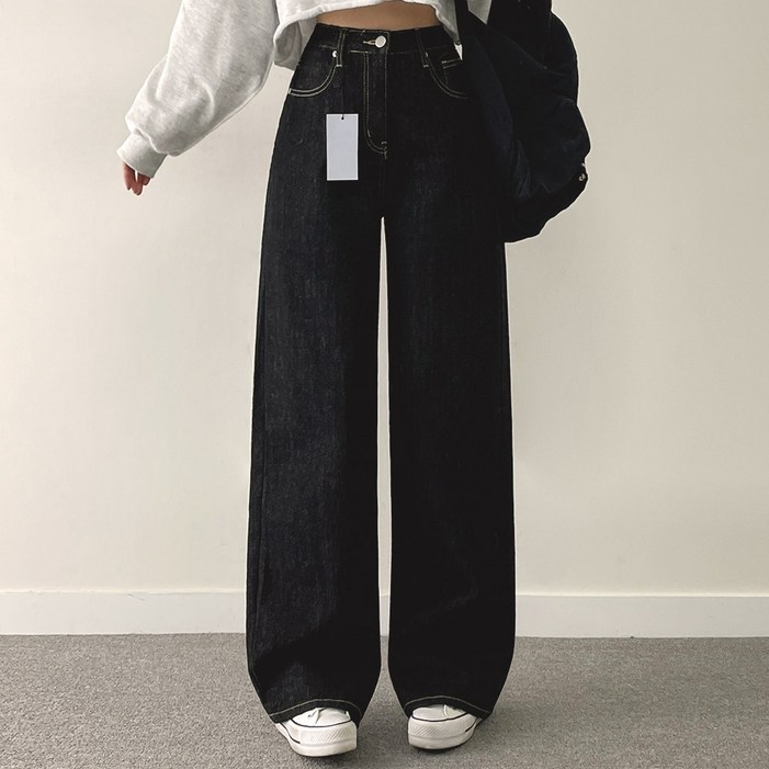 여성용 논페이드 와이드 데님팬츠