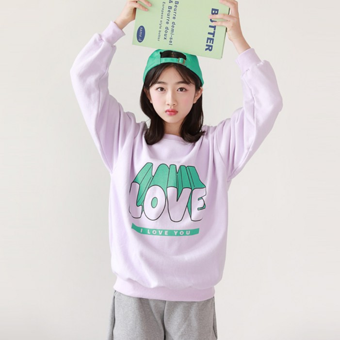 나나주니 아동용 라운드넥 러브유 맨투맨