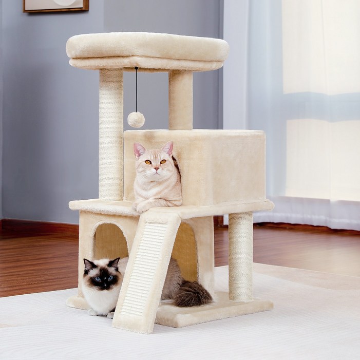 PAWZ Road 3단 다색심플 패브릭 고양이 소형 캣타워, 더블 숨숨집탑 라운지  사다리