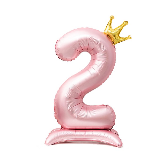 올리브파티 스탠딩 왕관 은박 숫자 생일 풍선 핑크