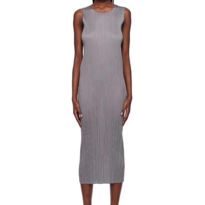 플리츠플리즈 이세이 미야케 베이직 민소매 미디 드레스 그레이