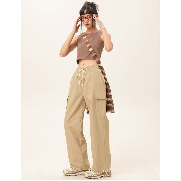 나이스다 여성 빅사이즈 포켓 카고 투웨이 스트링 밴딩 팬츠 바지 L4XL
