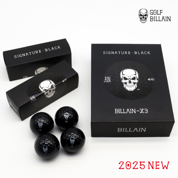 Ver.25 고탄력골프공 BILLAINZ3 BLACK 빌런Z3 검정색 시그니처 블랙 3피스 우레탄 12구 세트, 블랙, 1세트, 12개입