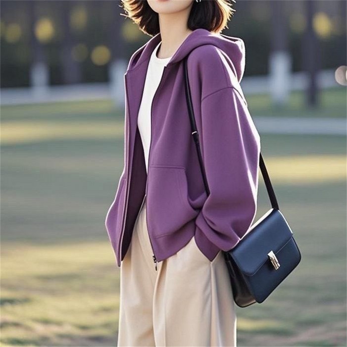 TKX 여성용 후드 집업 봄 가을 캐주얼 자켓 간편한 스트릿 스타일 여유로운핏 K51