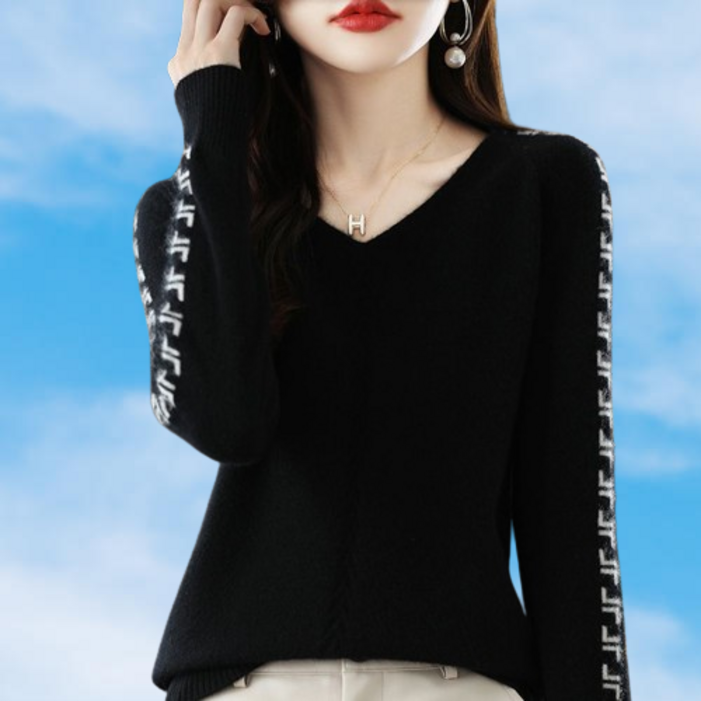당일출고KAQIA 캐주얼 여성 가을 니트티 셔츠 브이넥 긴팔 니트 여성 스웨터 MY002