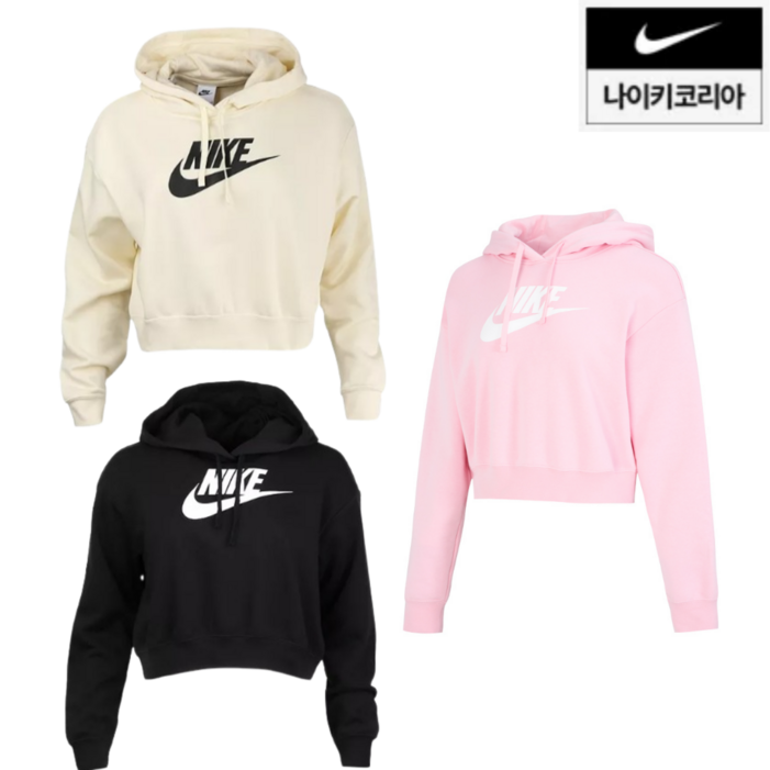 국내백화점 정품 나이키 여성용 크롭 후드티 베이직 티셔츠 오버사이즈 DQ5851