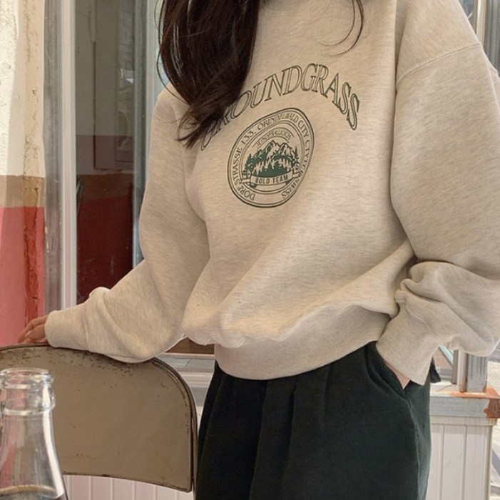 LUVA FLOW 가을코튼맨투맨 여성오버핏맨투맨룩 편안한맨투맨코디