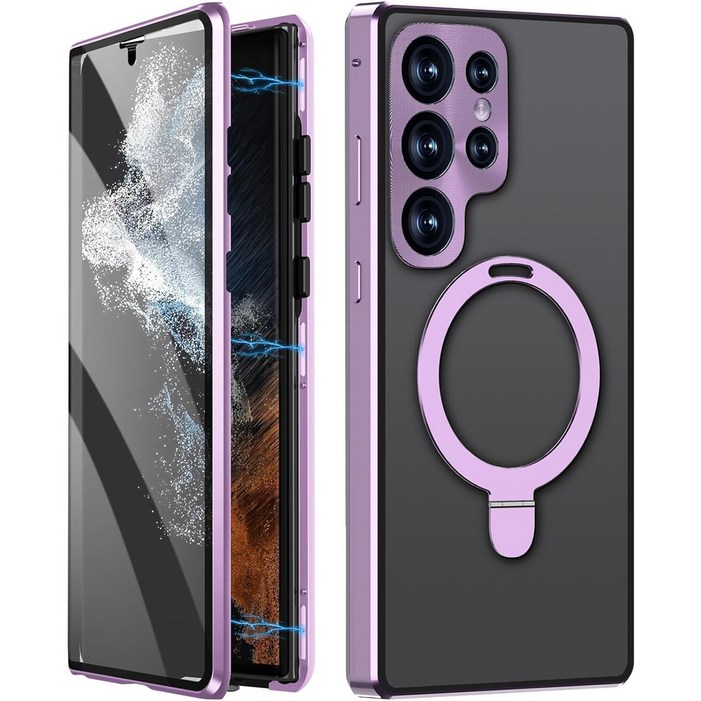 헤미션 겔럭시 S24 울트라 풀커버 매그세이프 케이스  양면강화유리 마그네틱 자동흡착 MagSafe 거치대 케이스 C24US