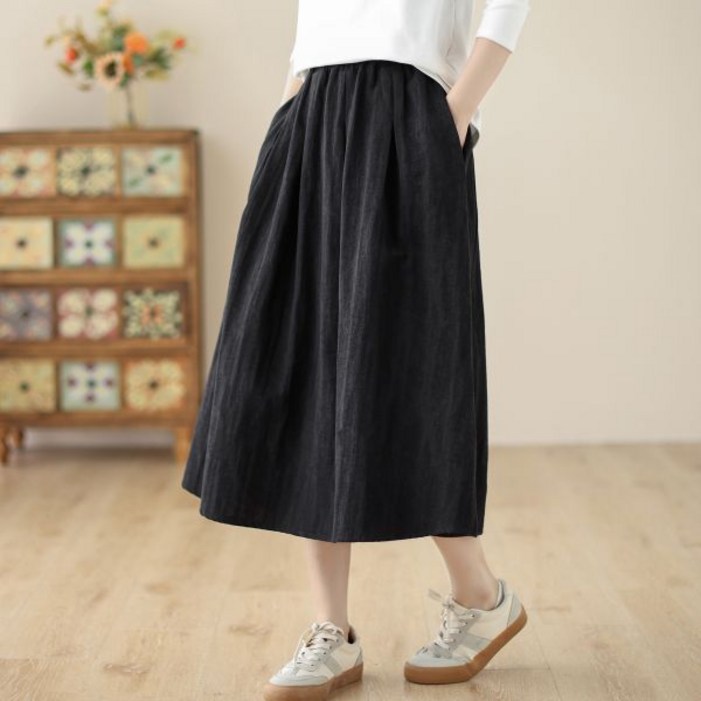 여자 키작녀 겨울 치마 추동 스커트 밴딩 솔리드