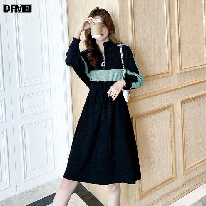 DFMEI 원피스에 코트 이너 롱 맨투맨 여 힙 오버핏 니트 패치 오버핏 루즈핏 스커트