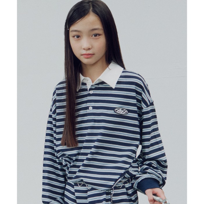 티미유 주니어 공용 스트라이프 에리 티셔츠