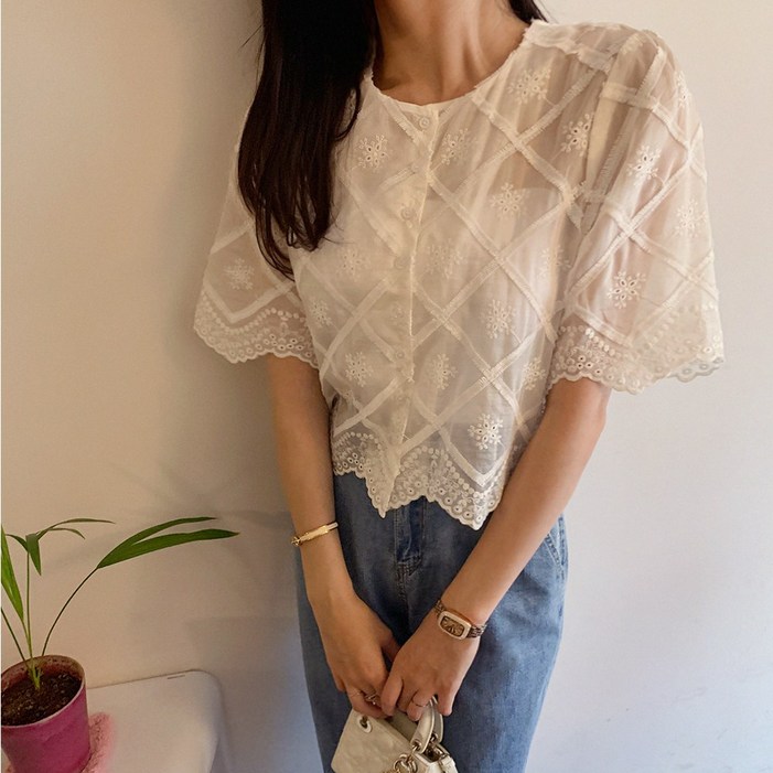미아마스빈_카런 자수 블라우스