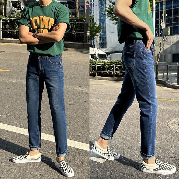 S5XL 사계절 좋은 남자 워싱 스판 브러시 데님 기본 슬림 일자 청바지 블랙진