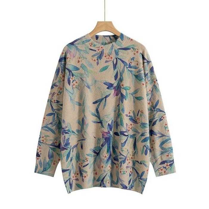 스웨터 가을 복고풍 새 어머니 옷 잉크 세척 그림 인쇄 패턴 모조 말총 느슨한 니트